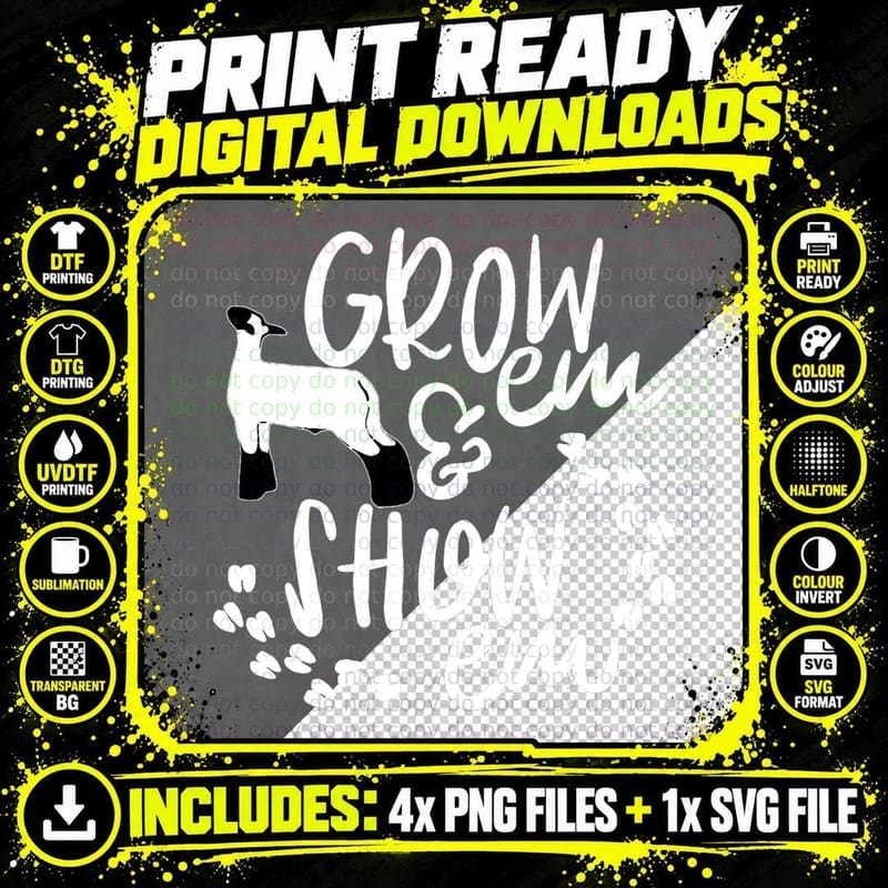 Grow 'Em Lamb Sheep T-Shirt, Livestock Show Gift Png SVG Digital Bundle