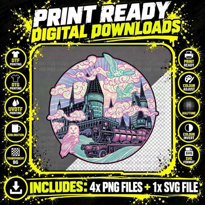 Hogwarts Castle T-Shirt, Fantasy Aesthetic Tee, Gift For Png SVG Digital Bundle