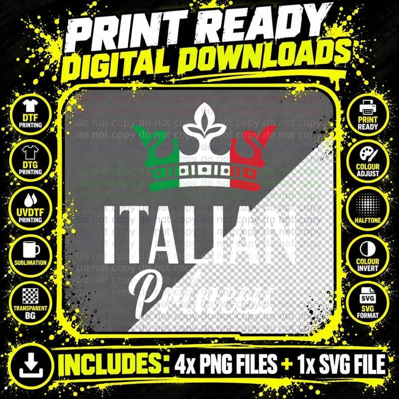 Italian Princess T-Shirt, Italian Flag Design Png SVG Digital Bundle