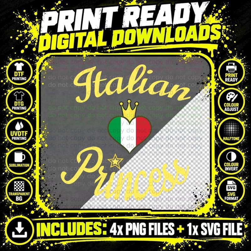 Italian Princess T-Shirt, Italian Flag Heart Png SVG Digital Bundle