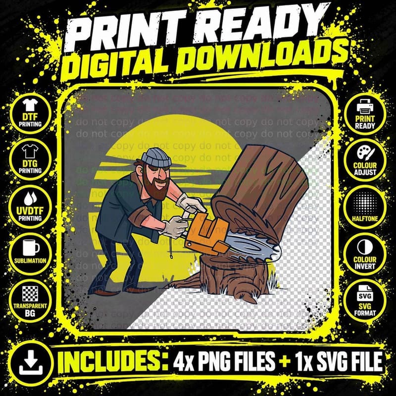 Lumberjack Tree Cutting Chainsaw T-Shirt Png SVG Digital Bundle