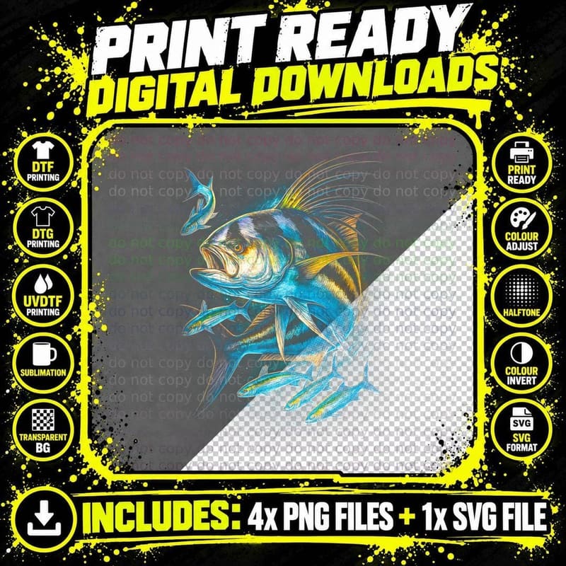 Mahi T-Shirt, Fish Print, Ocean Life Art Png SVG Digital Bundle