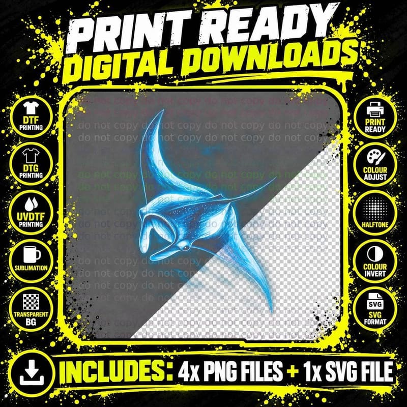 Manta Ray T-Shirt, Ocean Life Print Png SVG Digital Bundle
