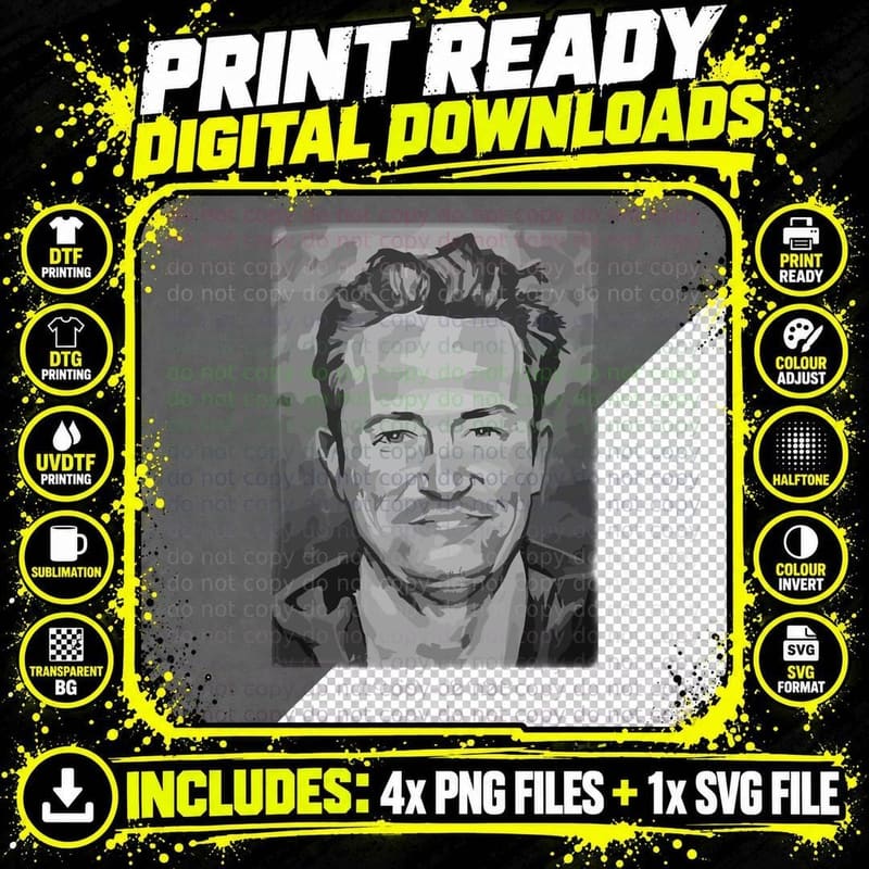 Matthew Perry Rip T-Shirt, Memorial Tribute, RIP Fan Art Png SVG Digital Bundle