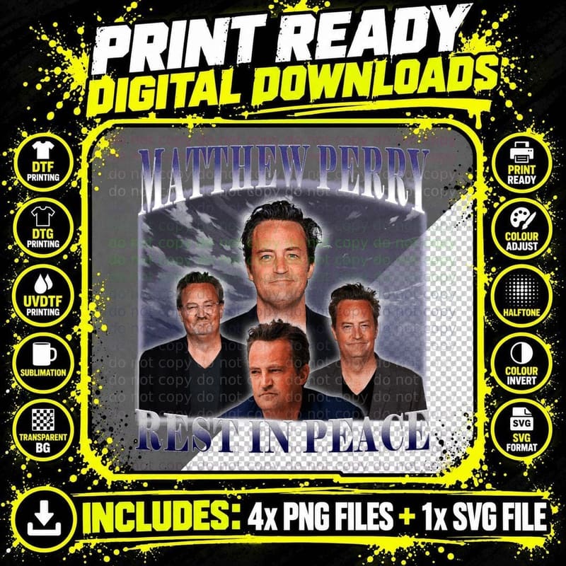 Matthew Perry Rip in Place T-Shirt, Tribute Collage Png SVG Digital Bundle