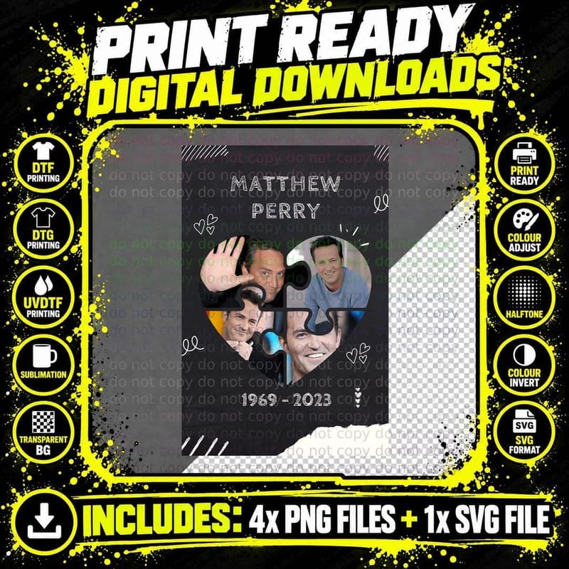 Matthew Perry Tribute T-Shirt, Memorial Apparel, Fan Gift Png SVG Digital Bundle