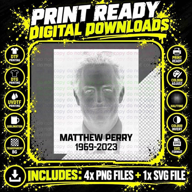 Matthew Perry Tribute T-Shirt, Memorial Apparel Png SVG Digital Bundle