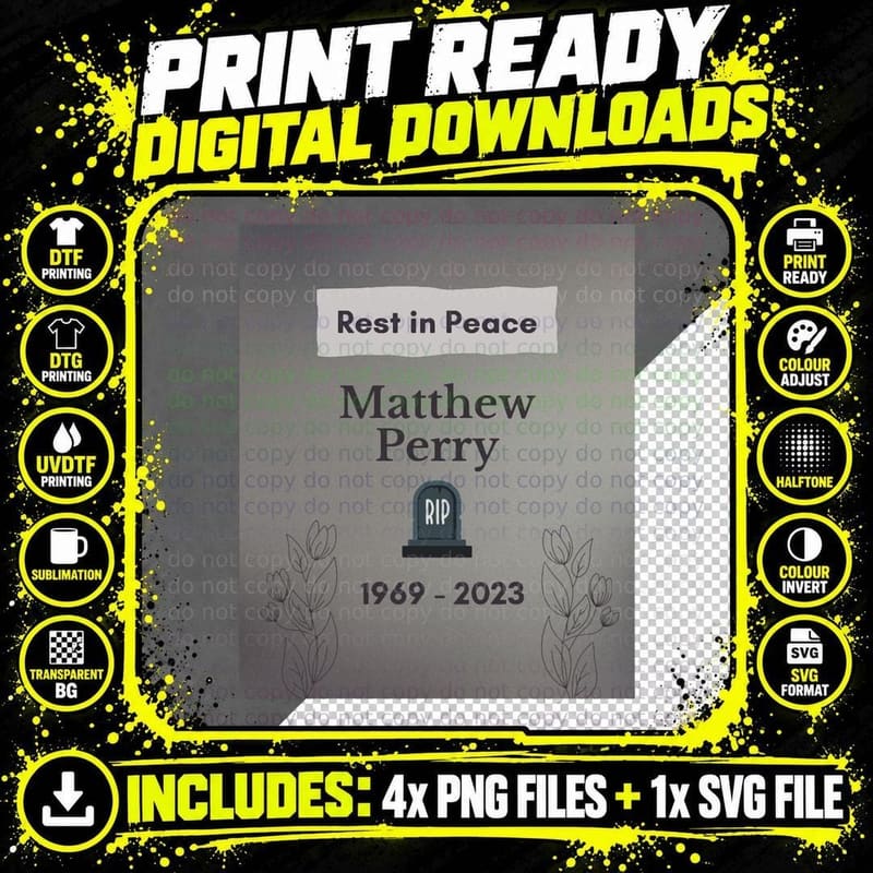Matthew Perry Tribute T-Shirt, Memorial Design, RIP Png SVG Digital Bundle