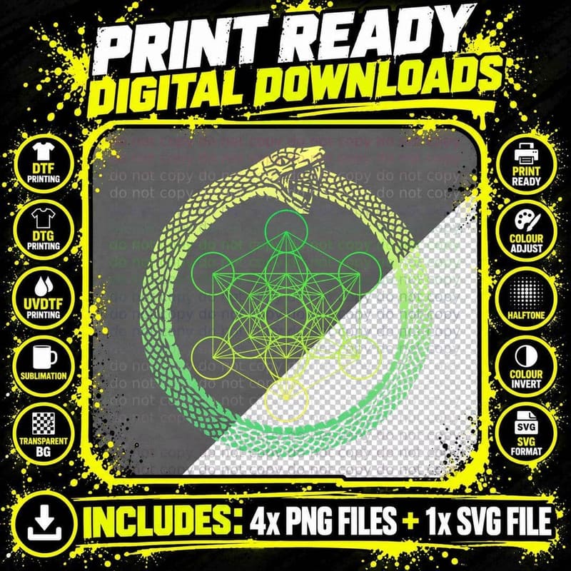 Metatron's Cube Ouroboros T-Shirt, Sacred Geometry Png SVG Digital Bundle