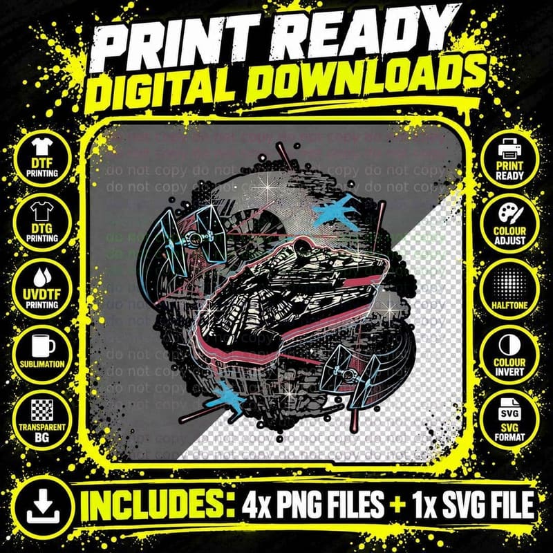 Millennium Falcon T-Shirt, Sci-Fi Battle Tee, Gift For Png SVG Digital Bundle