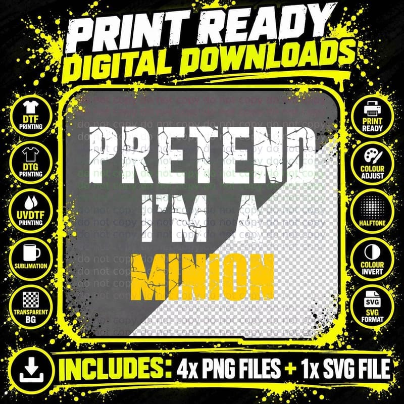 Minion Costume T-Shirt, Pretend, Hassle-Free Holiday Png SVG Digital Bundle
