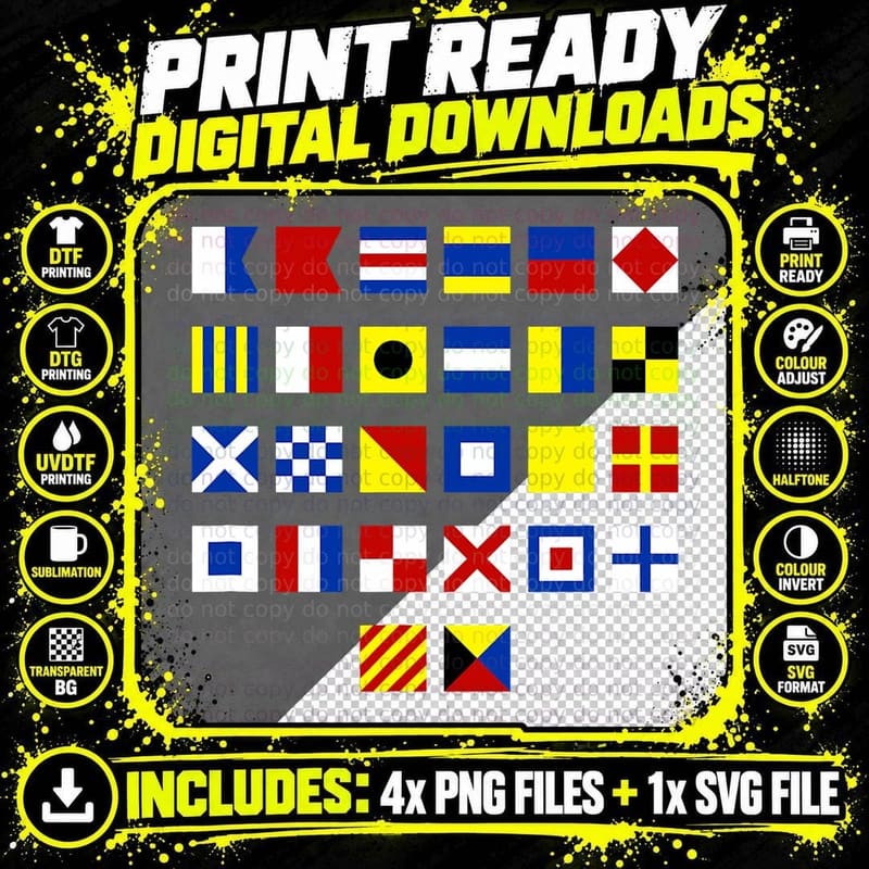 Nautical Alphabet Maritime Signal Flags T-Shirt Png SVG Digital Bundle