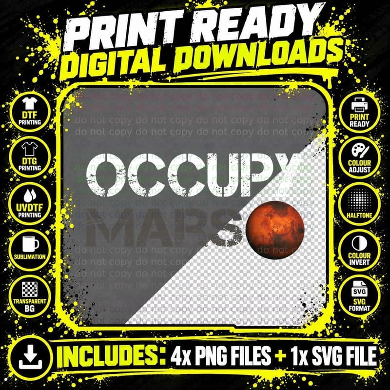 Occupy Mars T-Shirt, Space Exploration Design Png SVG Digital Bundle
