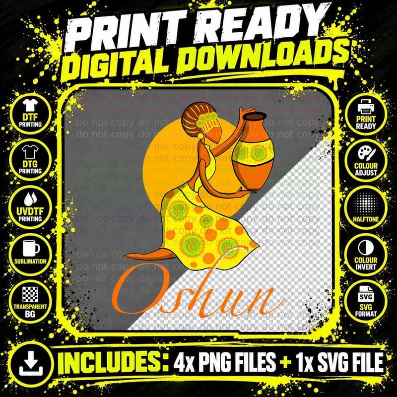 Oshun Orisha Goddess T-Shirt, African Deity Art Png SVG Digital Bundle