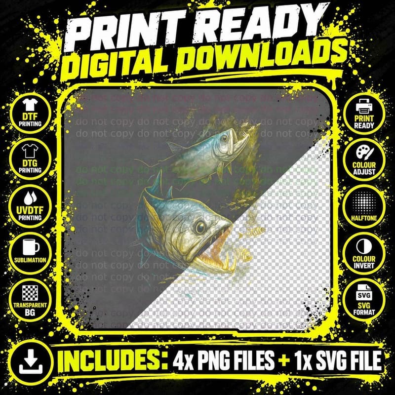 Predator Fish Attack T-Shirt, Dynamic Predator Art Png SVG Digital Bundle
