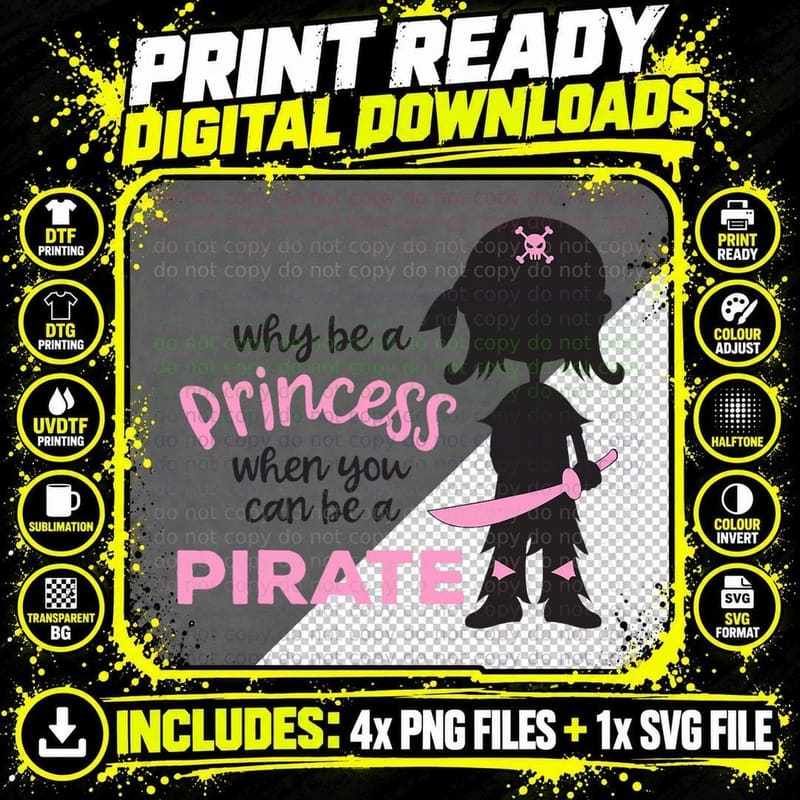 Princess to Pirate Girl T-Shirt, Sassy Fashion Statement Png SVG Digital Bundle