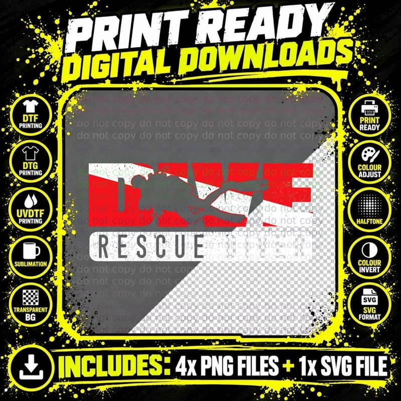 Rescue Diver Dive Down Aquaholic T-Shirt Png SVG Digital Bundle