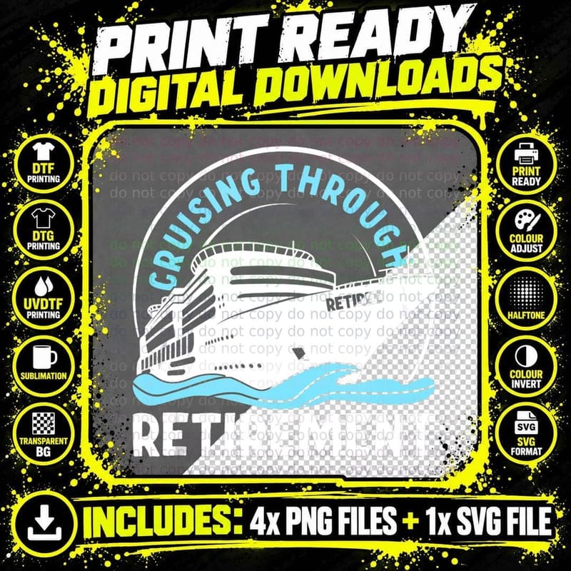 Retired Cruising Through Retirement Lifestyle Png SVG Digital Bundle