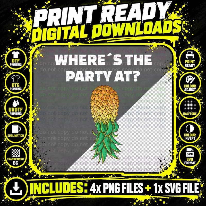 Sci-Fi Dimension Pineapple Where's the Party at T-Shirt Png SVG Digital Bundle