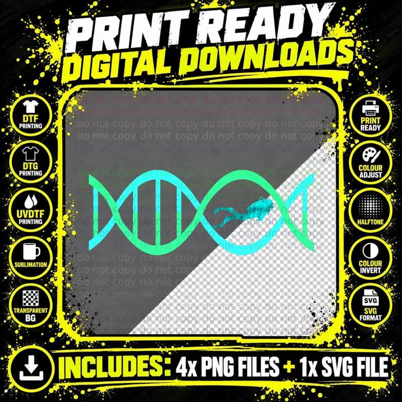Scuba Diving DNA T-Shirt, Genetic Snorkeling Png SVG Digital Bundle