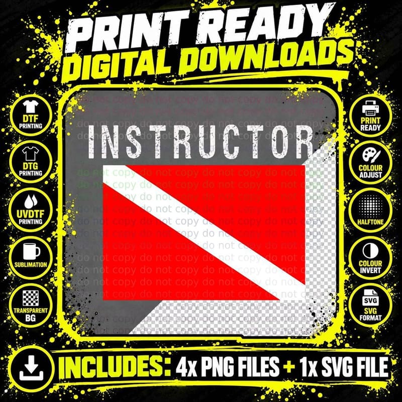 Scuba Diving Instructor Dive Flag T-Shirt Png SVG Digital Bundle