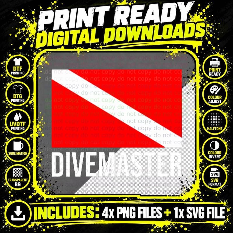 Scuba Flag Diver Down Flag Divemaster T-Shirt Png SVG Digital Bundle