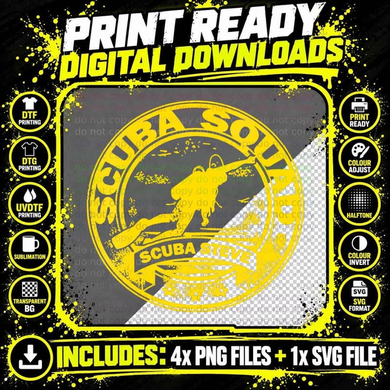 Scuba Squad Seal Steve T-Shirt, Scuba Diving Apparel Png SVG Digital Bundle