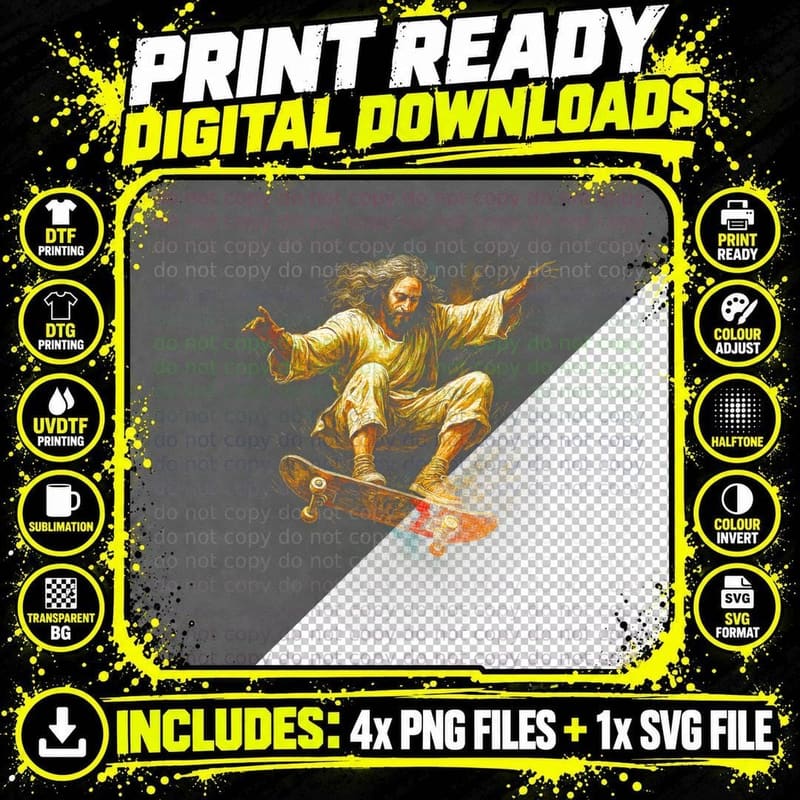 Skateboarder in Action T-Shirt, Dynamic Skateboarding Png SVG Digital Bundle