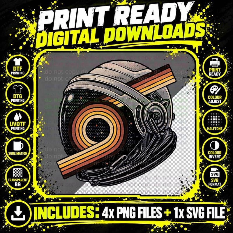Space Helmet T-Shirt, Futuristic Helmet Tee Png SVG Digital Bundle