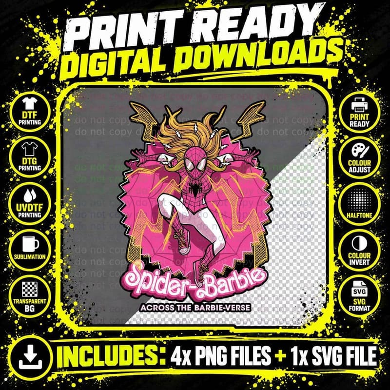 Spider-Man Barbie Mashup T-Shirt, Comic Mashup Tee Png SVG Digital Bundle