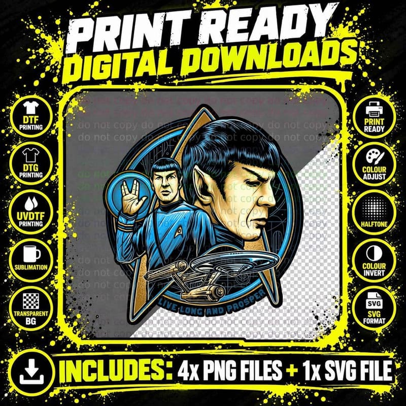 Star Trek Spock T-Shirt, Sci-Fi Aesthetic Tee Png SVG Digital Bundle