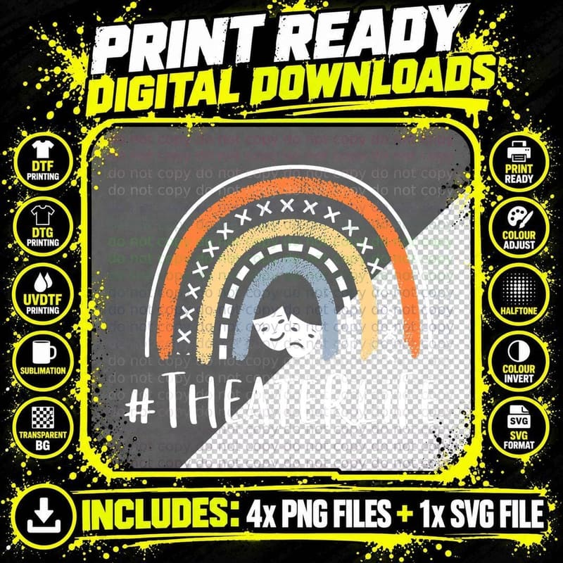 Theater Life Rainbow T-Shirt, Cute Theater Gifts Png SVG Digital Bundle