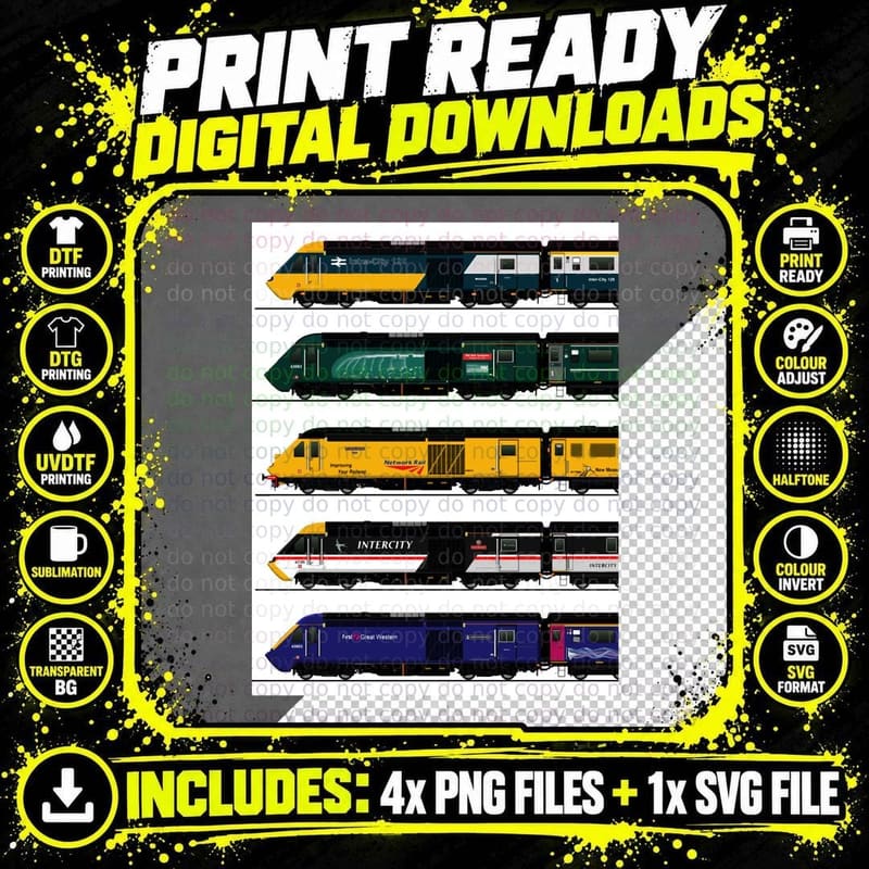 Train Lover, Class 43 Intercity 125 Locomotives T-Shirt Png SVG Digital Bundle