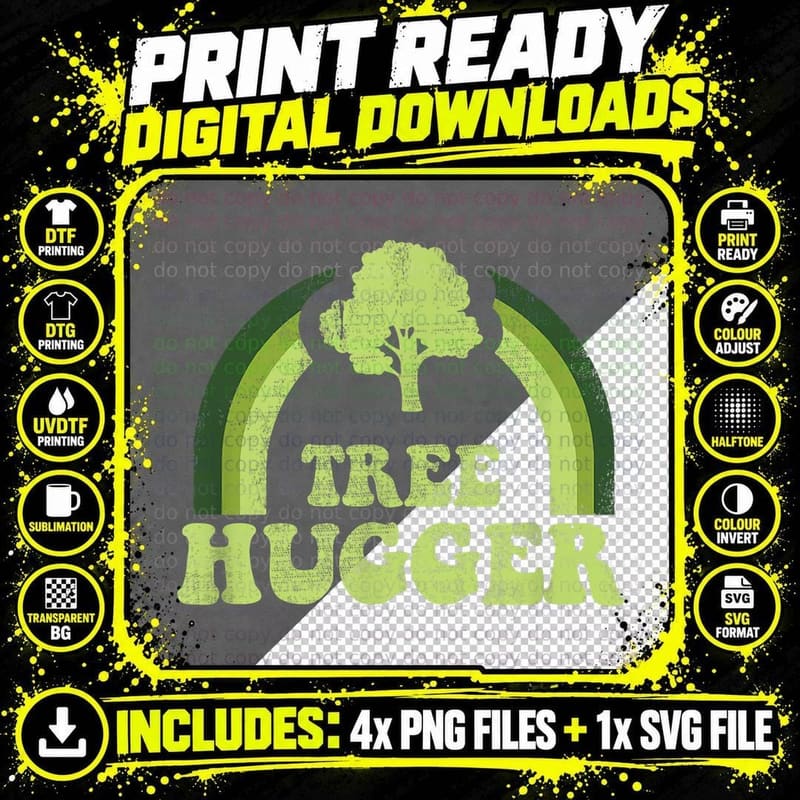 Tree Hugger T-Shirt, Nature Environmental Print Png SVG Digital Bundle