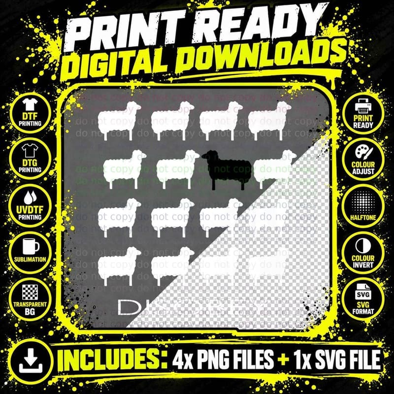 White and Black Sheep Disobey Empowering Resistance Png SVG Digital Bundle