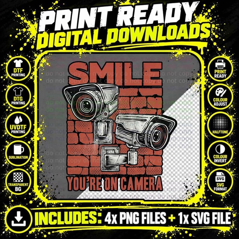 You're on Camera T-Shirt, Surveillance Security Tee Png SVG Digital Bundle