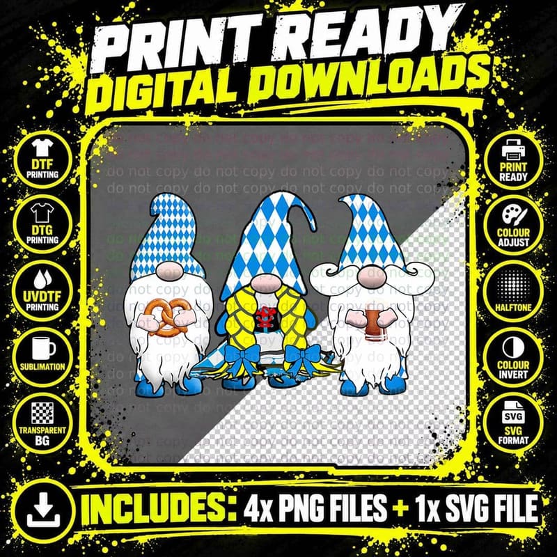 3 Oktoberfest Gnomes Bavarian Flag German Gnomes T-Shirt Png SVG Digital Bundle