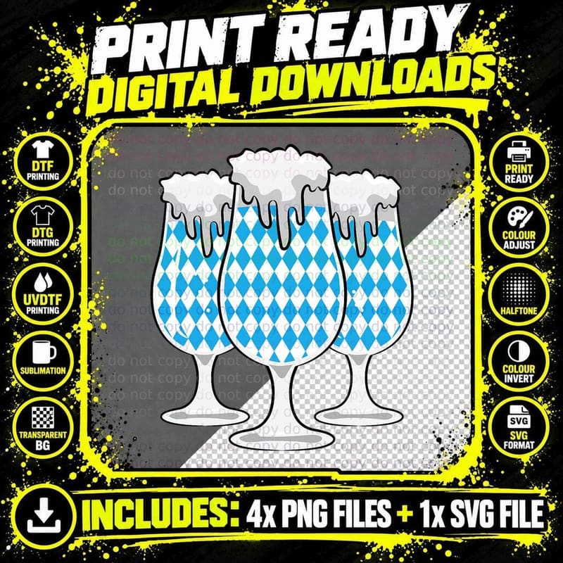 Bavarian Pattern Glass Oktoberfest Cool German Festival Png SVG Digital Bundle