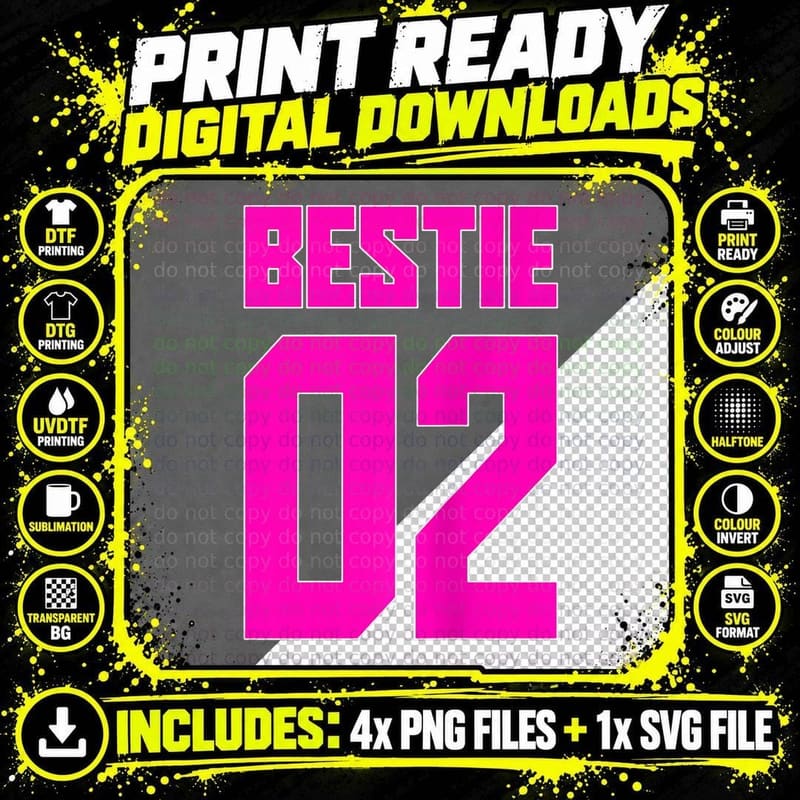 Bestie 01 Bestie 02 Bestie Squad Matching BFF Friend Png SVG Digital Bundle