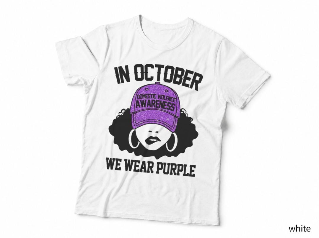 Black Girls in October We Wear Purple Domestic Violence T-Shirt