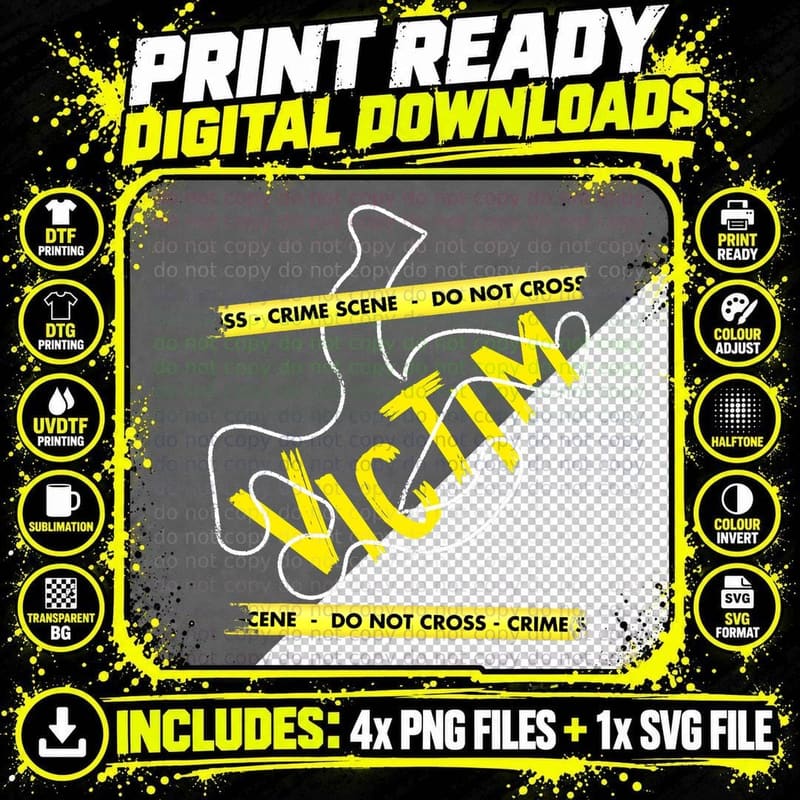 Crime Scene Victim Murder Mystery Dinner Chalk Outline Png SVG Digital Bundle
