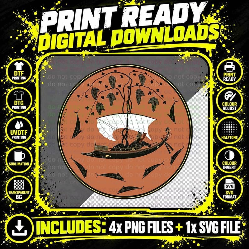 Dionysus Cup Ancient Greek Art (Kylix by Exekias) T-Shirt Png SVG Digital Bundle