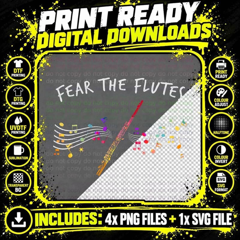 Fear the Flutes Gift Flute T-Shirt Png SVG Digital Bundle