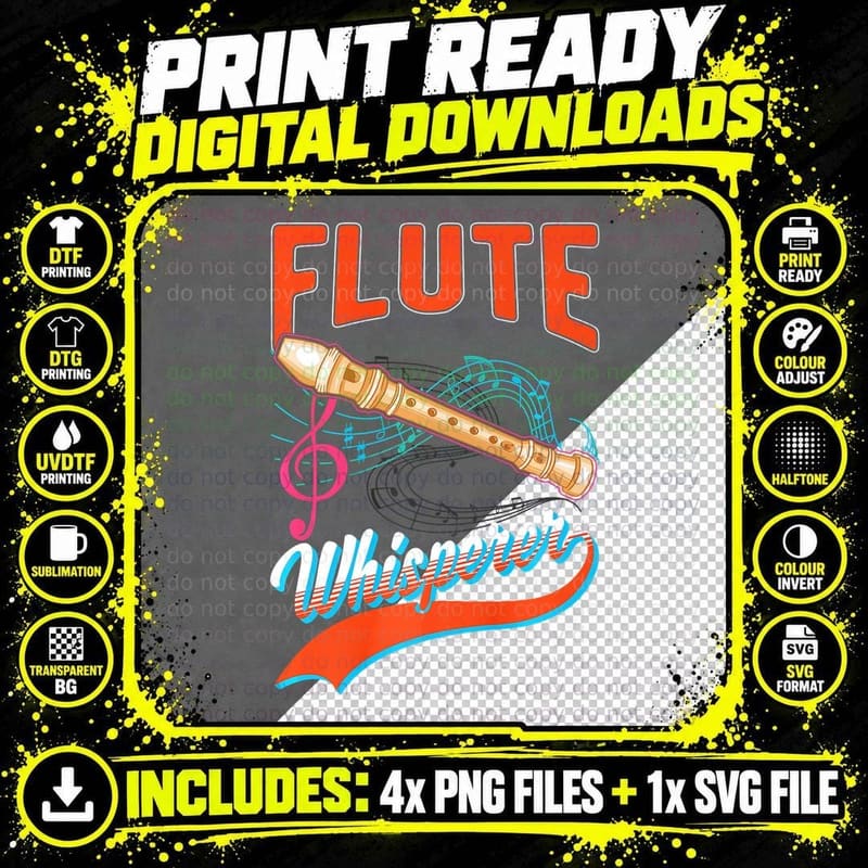 Flute Whisperer Flutist Player, Graphic T-Shirt Png SVG Digital Bundle