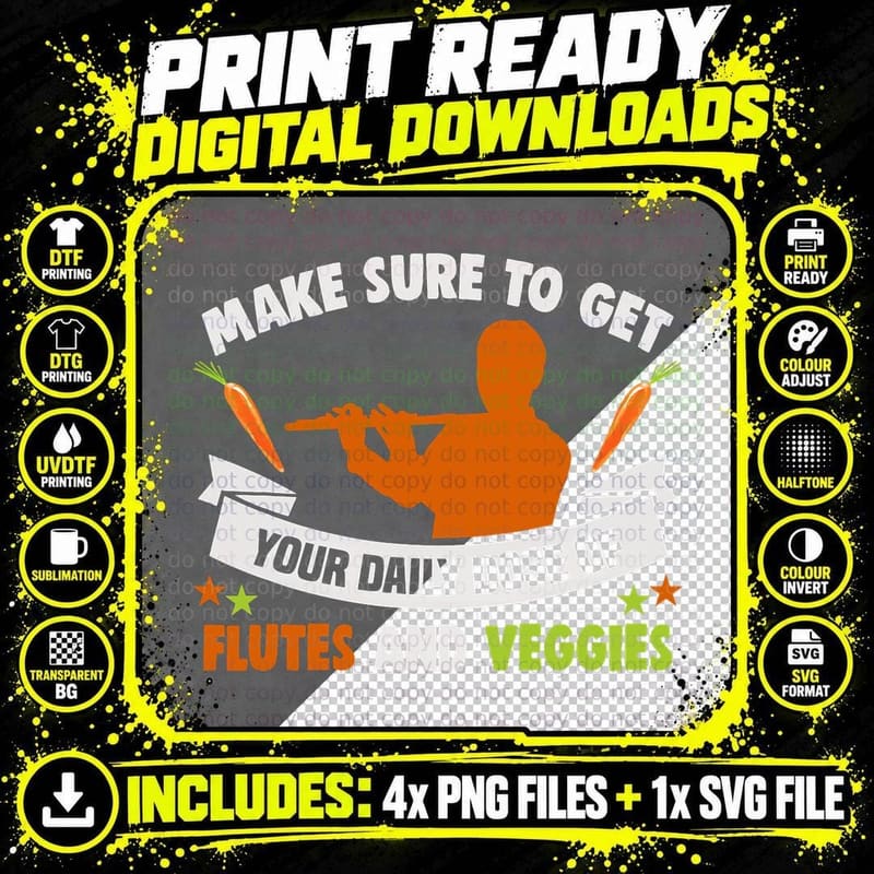 Get Your Daily Dose of Flutes and Veggies Flute Player Png SVG Digital Bundle