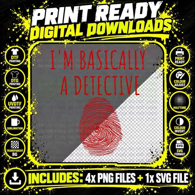 I'm Basically a Detective True Crime Fan Fingerprint Png SVG Digital Bundle