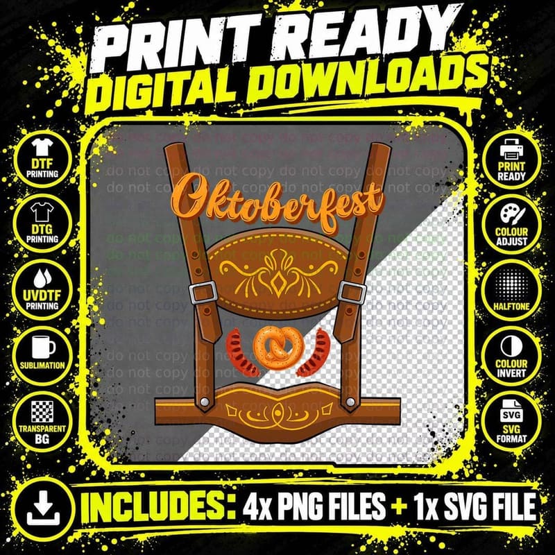 Lederhosen Oktoberfest Germany Costume Sausage Pretzel Png SVG Digital Bundle