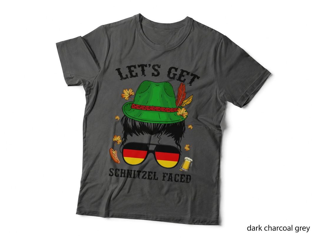 Let's Get Schnitzel Faced Messy Bun Oktoberfest German T-Shirt