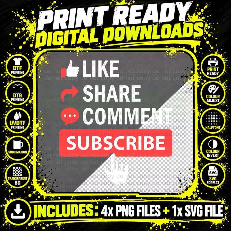 Like Share Subscribe Comment Video Livestream Blogging Png SVG Digital Bundle