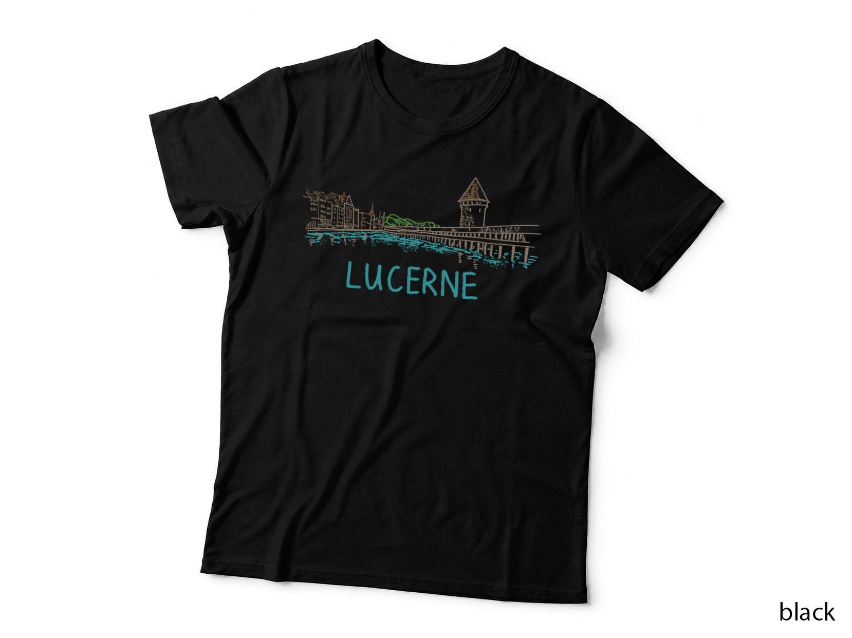 Lucerne Switzerland Unique Hand Drawn Art Gift Men Women T-Shirt